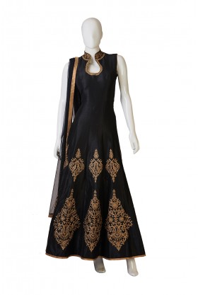 Black Indo-Western Dress With Gold Work
